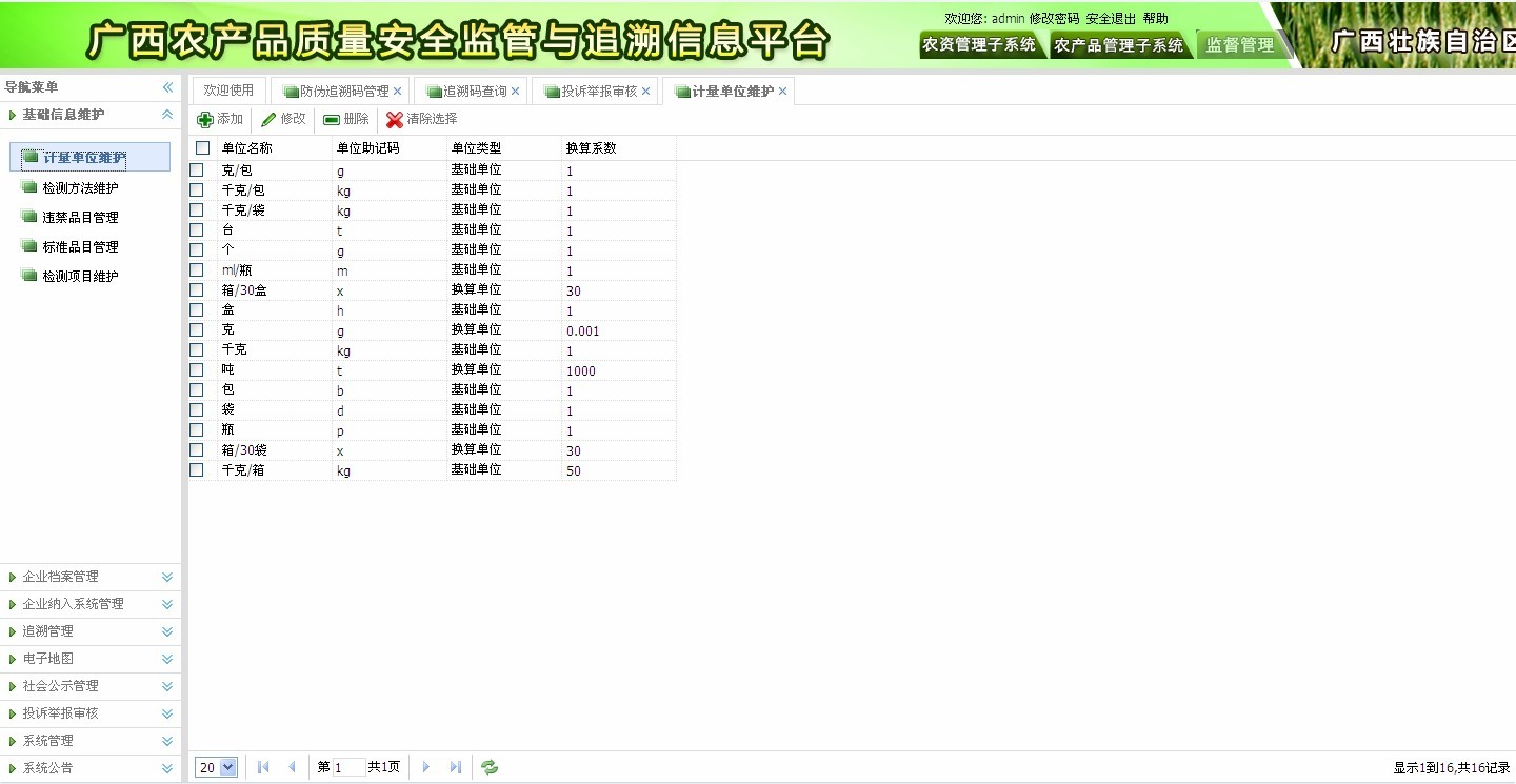 農產(chǎn)品質(zhì)量安全監管與追溯信息平臺—農產(chǎn)品質(zhì)量?jì)瓤毓芾硐到y