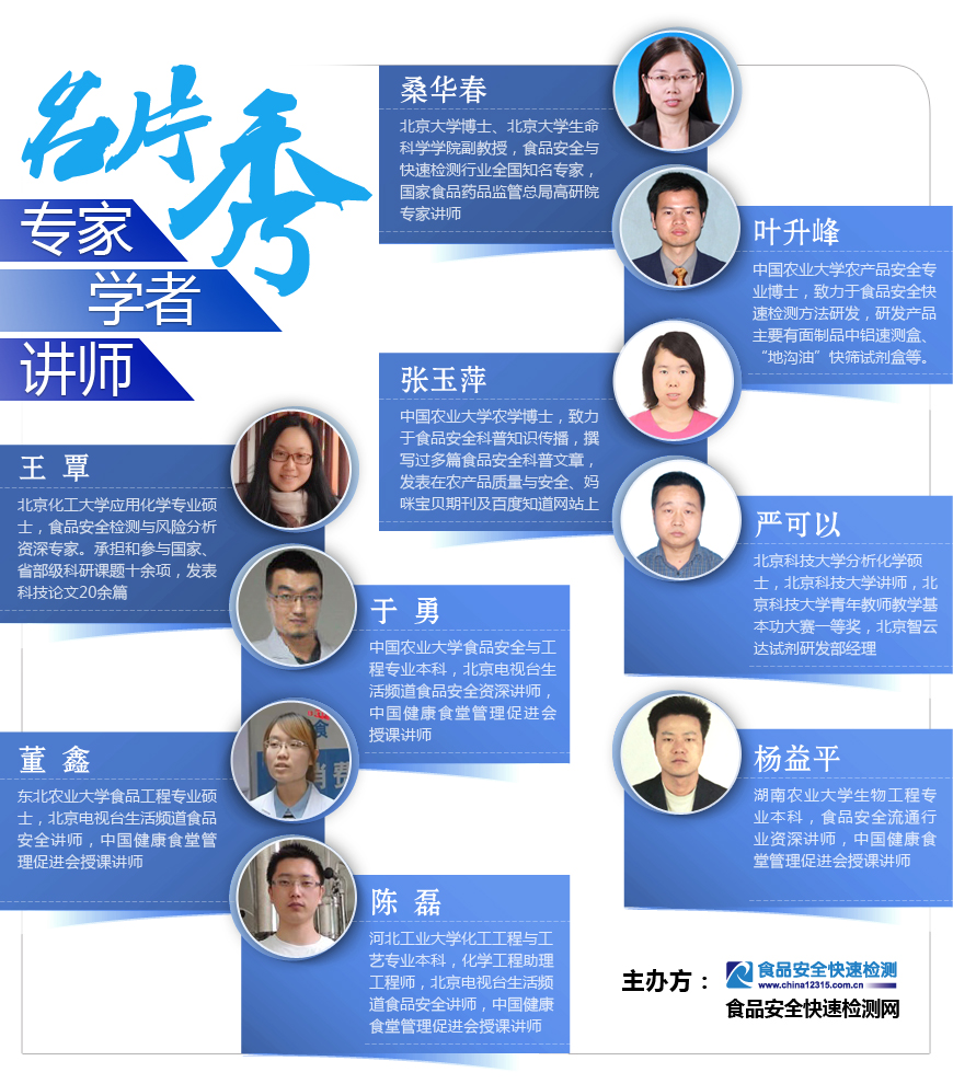 首屆《食品安全快速檢測培訓班》專(zhuān)家?學(xué)者?講師名片
